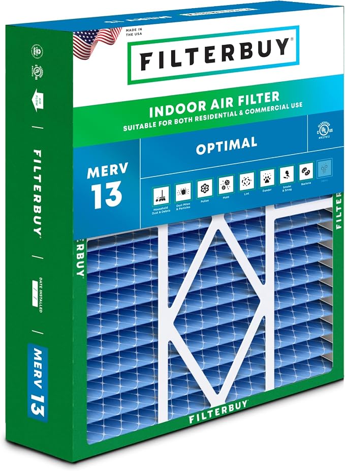 19x20x5 Air Filter MERV 13 Optimal Smoke & Allergy Defense (1-Pack), Pleated HVAC AC Furnace Filters for Bryant