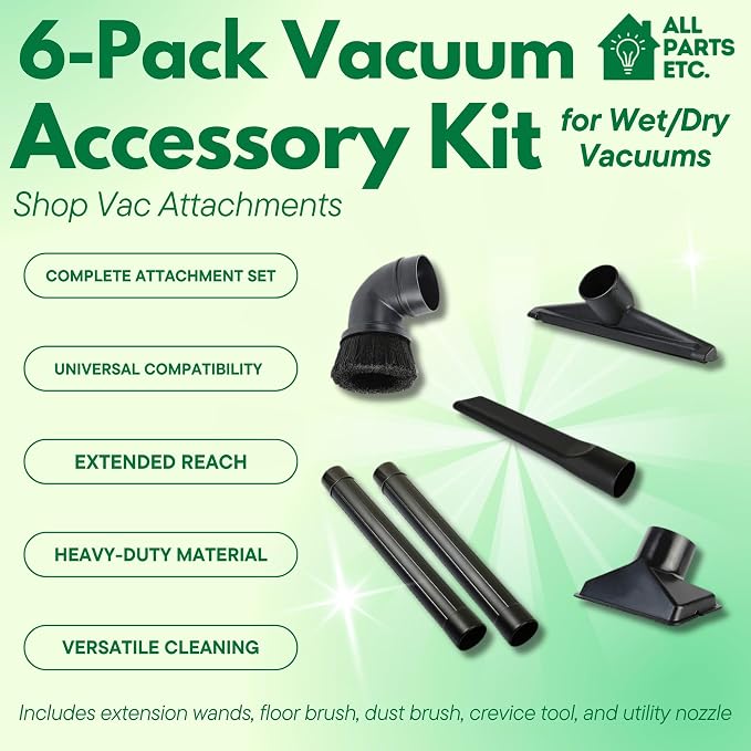 2 1/2 inch Attachments & Accessories 2.5 Wet Dry Vac - Extension Wands, Floor Brush, Dust Brush, Crevice Tool, Utility