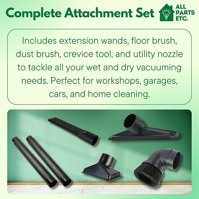 2 1/2 inch Attachments & Accessories 2.5 Wet Dry Vac - Extension Wands, Floor Brush, Dust Brush, Crevice Tool, Utility