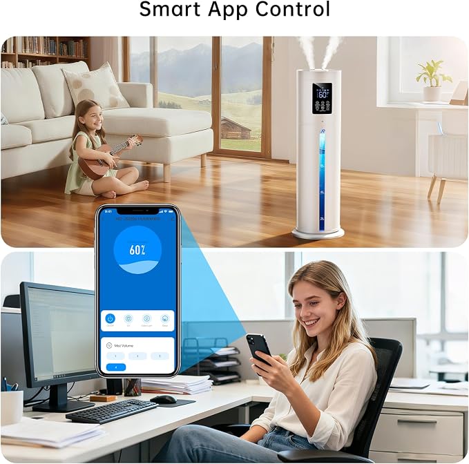 2.1Gal/8L Smart Humidifier Large Room, Top Fill Humidifiers for Bedroom with Diffuser, 7 Color Lights,16H Timer, Auto Mode
