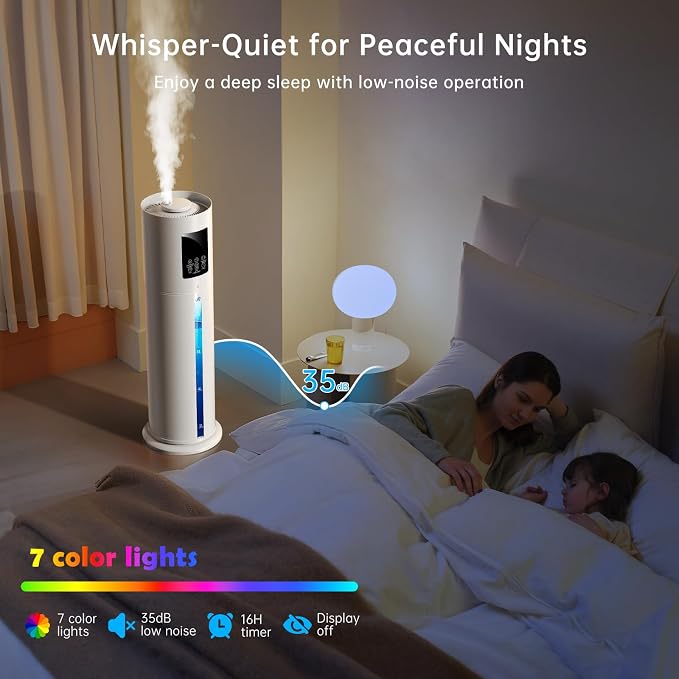 2.1Gal/8L Smart Humidifier Large Room, Top Fill Humidifiers for Bedroom with Diffuser, 7 Color Lights,16H Timer, Auto Mode