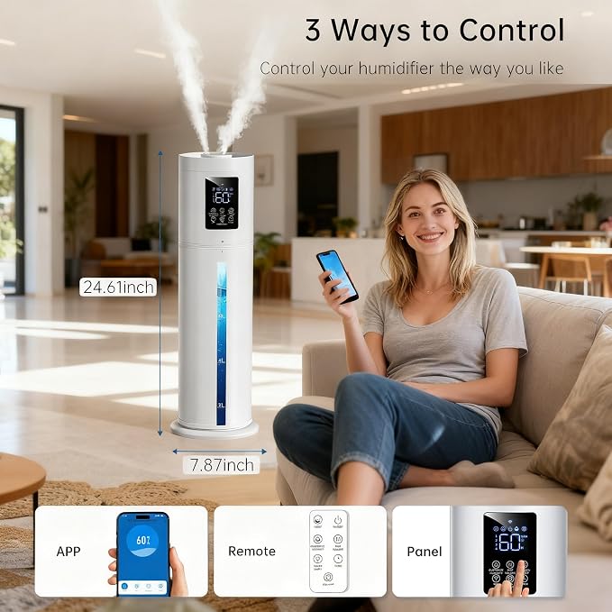 2.1Gal/8L Smart Humidifier Large Room, Top Fill Humidifiers for Bedroom with Diffuser, 7 Color Lights,16H Timer, Auto Mode