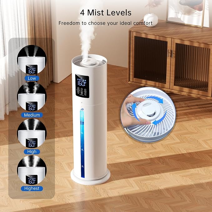 2.1Gal/8L Smart Humidifier Large Room, Top Fill Humidifiers for Bedroom with Diffuser, 7 Color Lights,16H Timer, Auto Mode