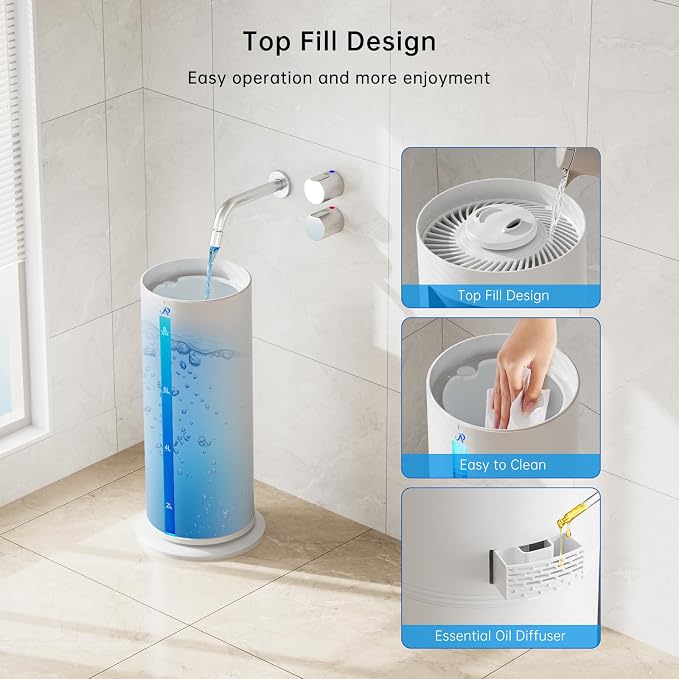 2.1Gal/8L Smart Humidifier Large Room, Top Fill Humidifiers for Bedroom with Diffuser, 7 Color Lights,16H Timer, Auto Mode