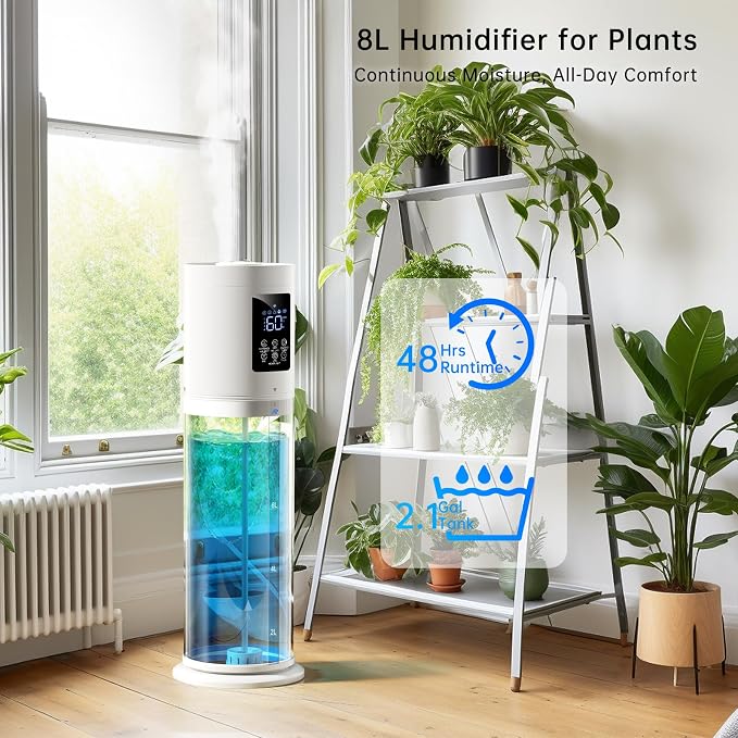 2.1Gal/8L Smart Humidifier Large Room, Top Fill Humidifiers for Bedroom with Diffuser, 7 Color Lights,16H Timer, Auto Mode