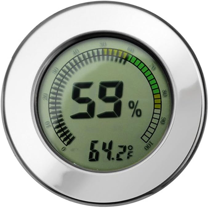 2.5" Digital Mountable Hygrometer w/Calibration for Cigar Humidors - Color: Silver, product image