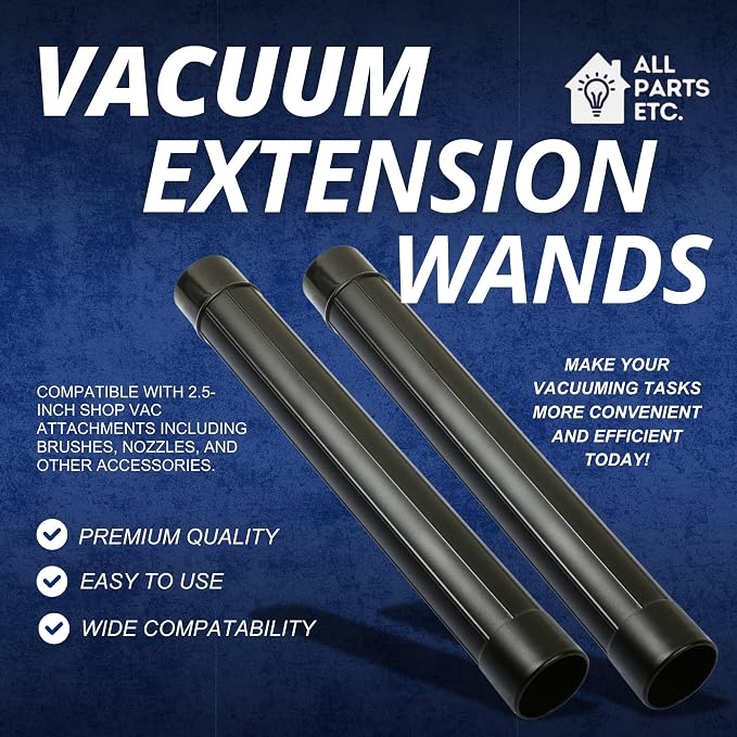 2.5 Inch Vacuum Extension Wands 19" Long for, Rigid, Workshop & More | 2-Pack Wet or Dry Hose Extension
