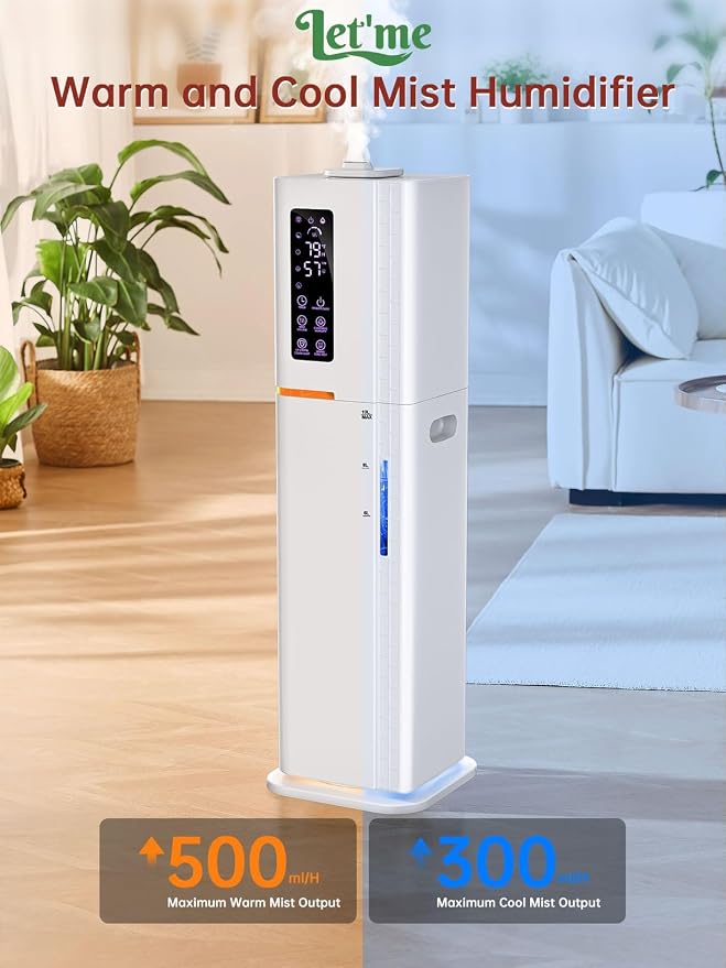 2.64Gal Humidifiers for Bedroom Large Room, Warm and Cool Mist up to 500ft2, Top Fill Diffuser Ambient Light, 3 Mist Modes