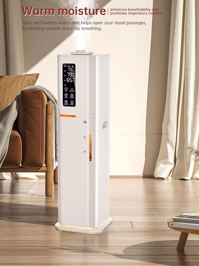 2.64Gal Humidifiers for Bedroom Large Room, Warm and Cool Mist up to 500ft2, Top Fill Diffuser Ambient Light, 3 Mist Modes