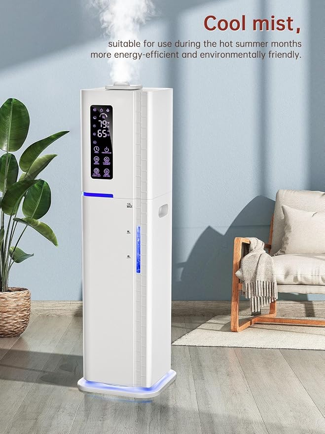 2.64Gal Humidifiers for Bedroom Large Room, Warm and Cool Mist up to 500ft2, Top Fill Diffuser Ambient Light, 3 Mist Modes