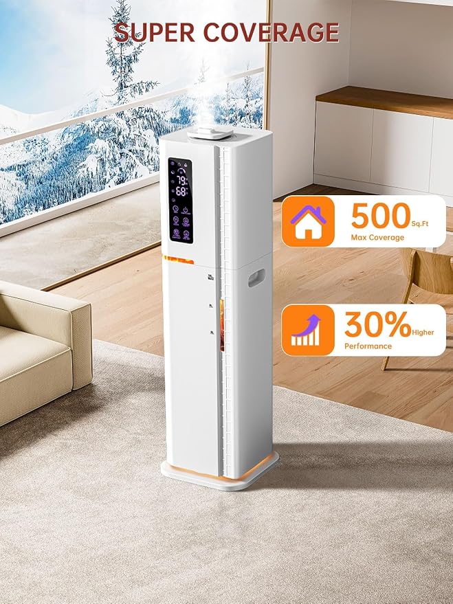 2.64Gal Humidifiers for Bedroom Large Room, Warm and Cool Mist up to 500ft2, Top Fill Diffuser Ambient Light, 3 Mist Modes