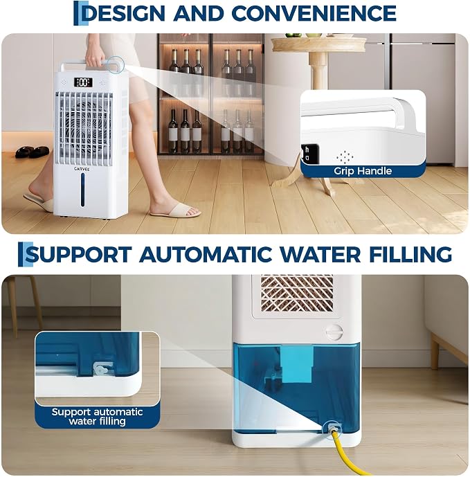 2.6Gal Portable Air Conditioners, Evaporative Air Cooler Fan with Touch & Remote Control, 6 Speeds & 3 Modes, Portable Swamp
