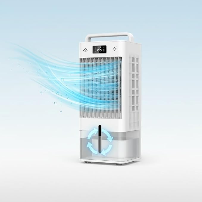 2.6Gal Portable Swamp Cooler Fan, Evaporative Air Cooler with HEPA Filter, Touch Control, Remote, 3 Speeds & 3 Modes, Ice