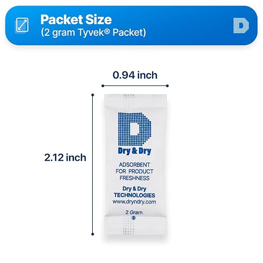 2 Gram[100 Packets] Food & Pharmaceutical Safe Silica Gel Packs Desiccants - Rechargeable Tyvek® Silica Gel, alternate view 6