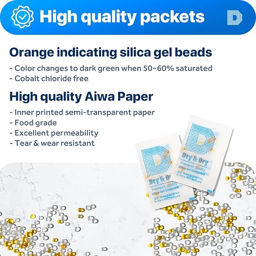 2 Gram [50 Packets] Orange Indicating Silica Gel Packets Desiccants - Food Safe Silica Packs, Silica Gel, Silica, alternate