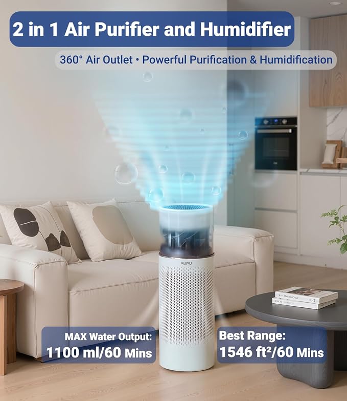 2 in 1 Air Purifier with Humidifier,Air Purifiers for Home Large Room,Humidifier and Air Purifier in one HEPA Purifier for