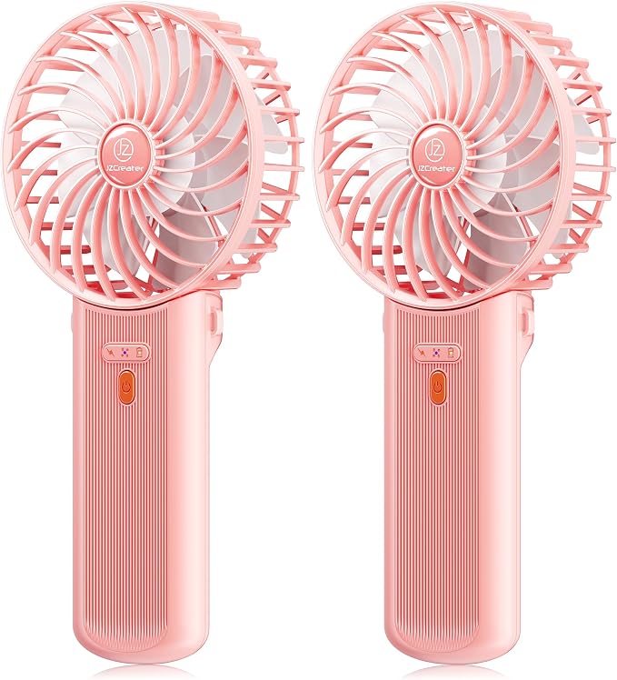 2 in 1 Mini Handheld & Desk 15H Quiet 4 Speed USB Rechargeable Fan, Pink, product image