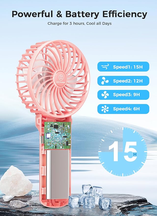 2 in 1 Mini Handheld & Desk 15H Quiet 4 Speed USB Rechargeable Fan, Pink, alternate product view 6
