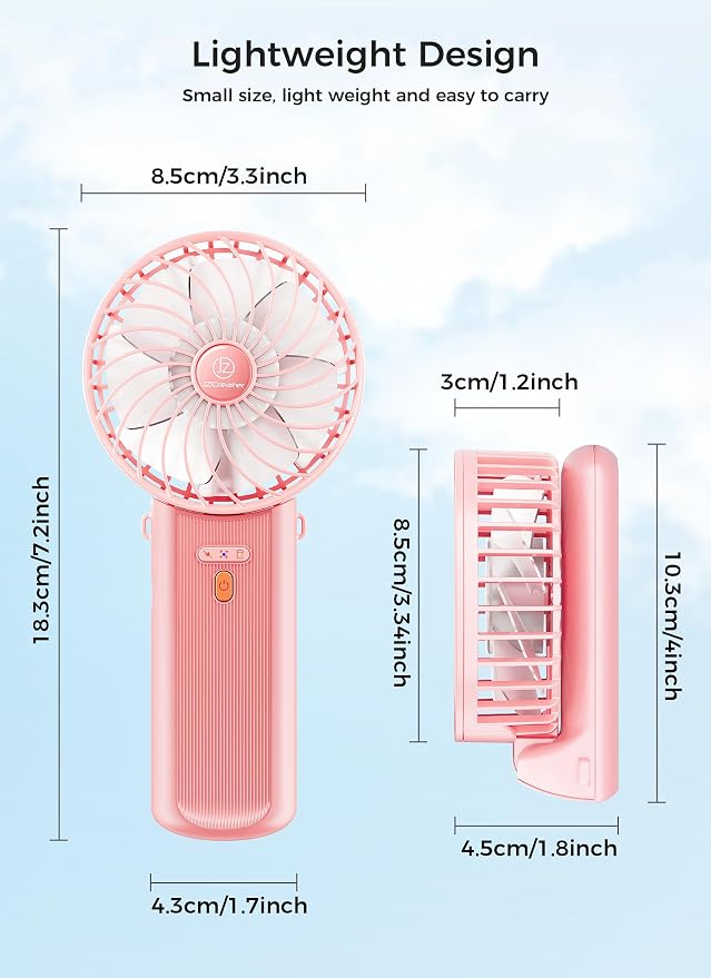 2 in 1 Mini Handheld & Desk 15H Quiet 4 Speed USB Rechargeable Fan, Pink, alternate product view 8