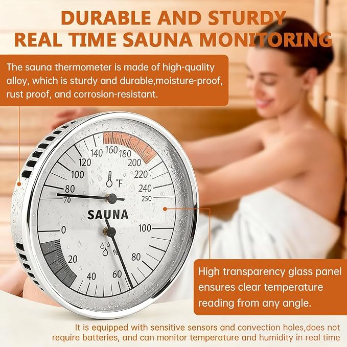 2 in 1 Sauna Thermometer Hygrometer, Hanging Sauna Temperature Gauge for Sau-na Room Indoor Humidity Temperature, alternate