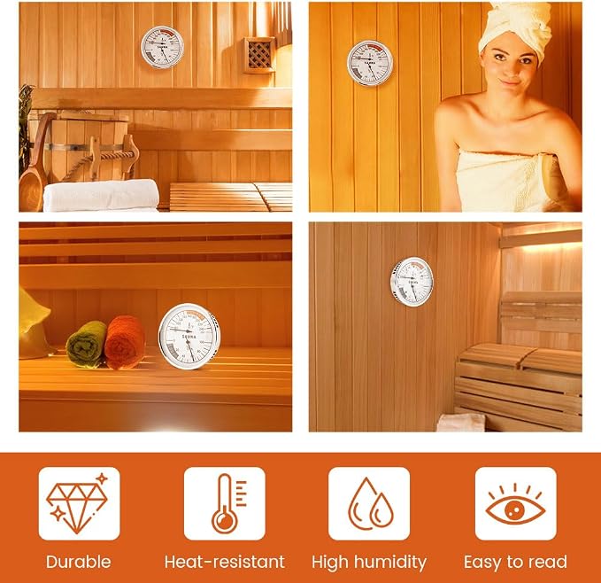 2 in 1 Sauna Thermometer Hygrometer, Hanging Sauna Temperature Gauge for Sau-na Room Indoor Humidity Temperature, alternate