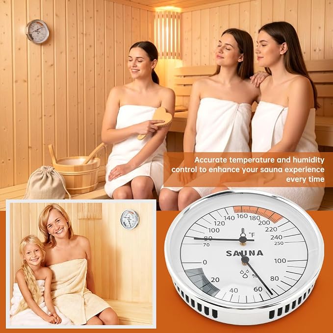 2 in 1 Sauna Thermometer Hygrometer, Hanging Sauna Temperature Gauge for Sau-na Room Indoor Humidity Temperature, alternate