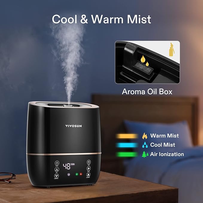 2-in-1 Warm and Cool Mist Humidifier, 5L Indoor Ultrasonic Air Humidifier with Essential Oil Tray for Bedrooms, Plants