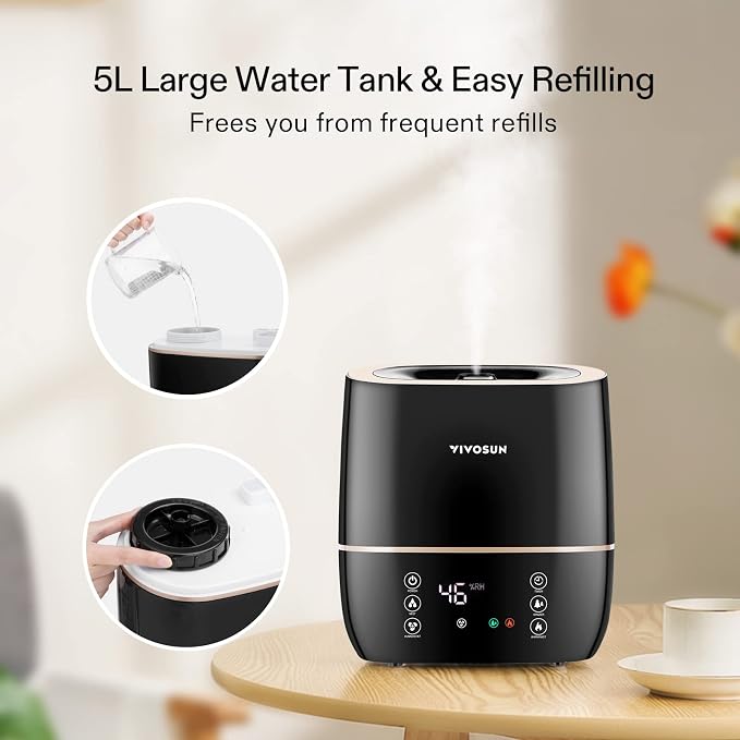2-in-1 Warm and Cool Mist Humidifier, 5L Indoor Ultrasonic Air Humidifier with Essential Oil Tray for Bedrooms, Plants