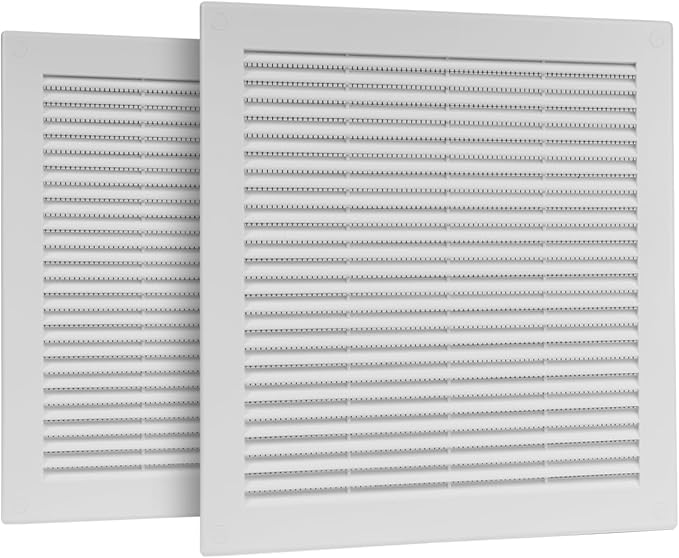 2-Pack 12" x 12" (Outer Size) Square Air Vent Cover – White Plastic Vent Deflector - Screen Mesh, Surface Mount