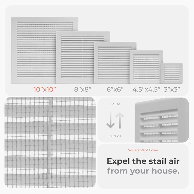 2-Pack 12" x 12" (Outer Size) Square Air Vent Cover – White Plastic Vent Deflector - Screen Mesh, Surface Mount, alternate