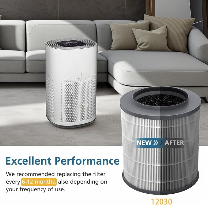 2-Pack 12030 HEPA Replacement Filter, 1,000 Sq. Ft. Capacity, Compatible with Medium Room Air Purifier 11030 & 11031