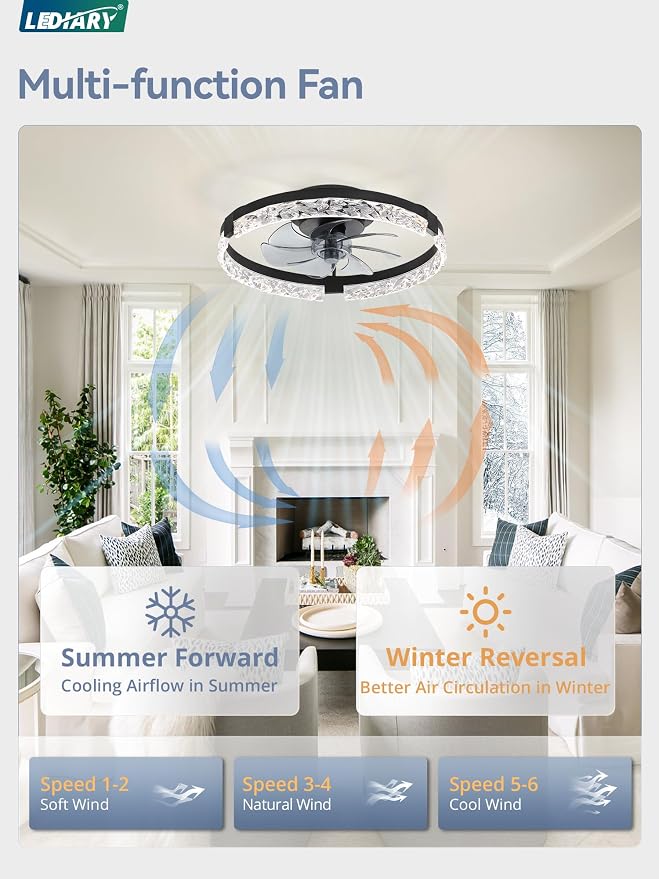 2 Pack 20 Inch Ceiling Fans with Lights and Remote, Fandelier Modern Low Profile Ceiling Fan, 3000K-6000K, alternate view 3