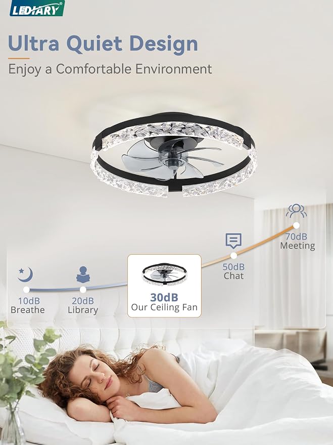 2 Pack 20 Inch Ceiling Fans with Lights and Remote, Fandelier Modern Low Profile Ceiling Fan, 3000K-6000K, alternate view 4