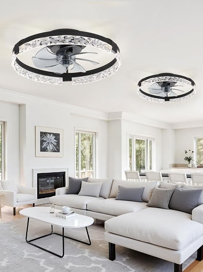 2 Pack 20 Inch Ceiling Fans with Lights and Remote, Fandelier Modern Low Profile Ceiling Fan, 3000K-6000K, alternate view 7