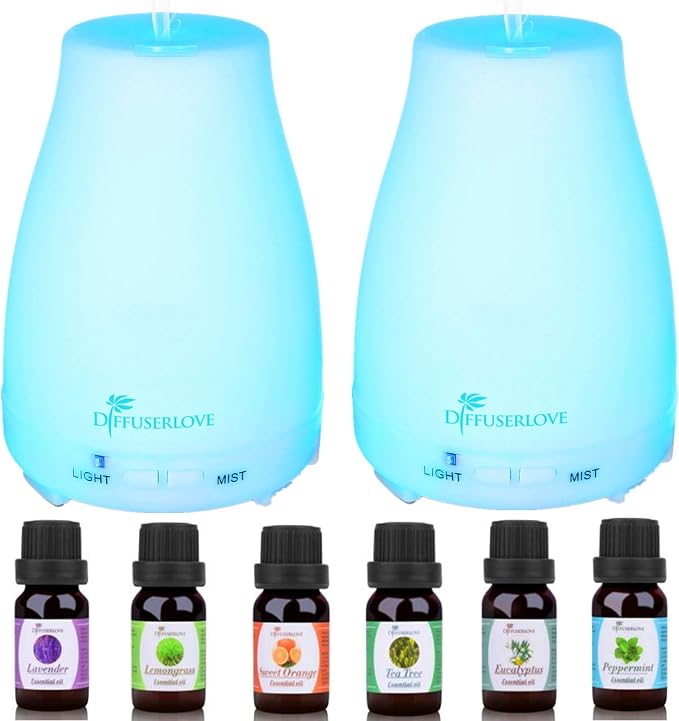 2 Pack 200ml Essential Oil Diffuser Ultrasonic Aromatherapy Diffuser with Waterless Auto Shut-Off Aroma Cool Mist, product