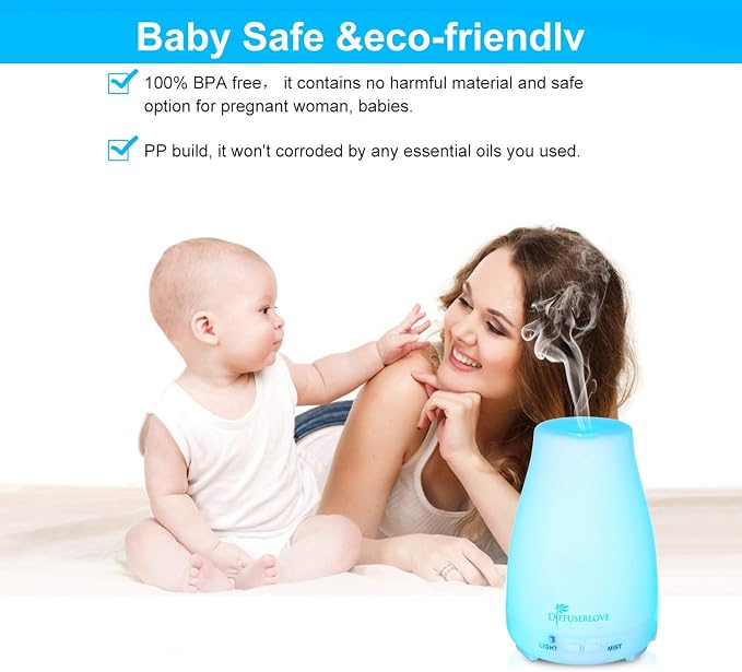 2 Pack 200ml Essential Oil Diffuser Ultrasonic Aromatherapy Diffuser with Waterless Auto Shut-Off Aroma Cool Mist, alternate