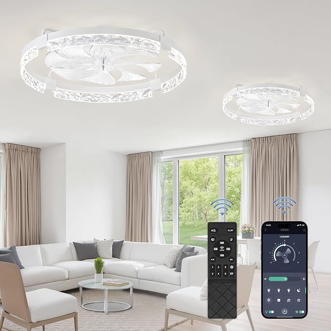 2 Pack 24 Inch Low Profile Ceiling Fans with Lights and Remote, Fandelier Modern Ceiling Fan, 3000K-6000K Dimmable LED Fan