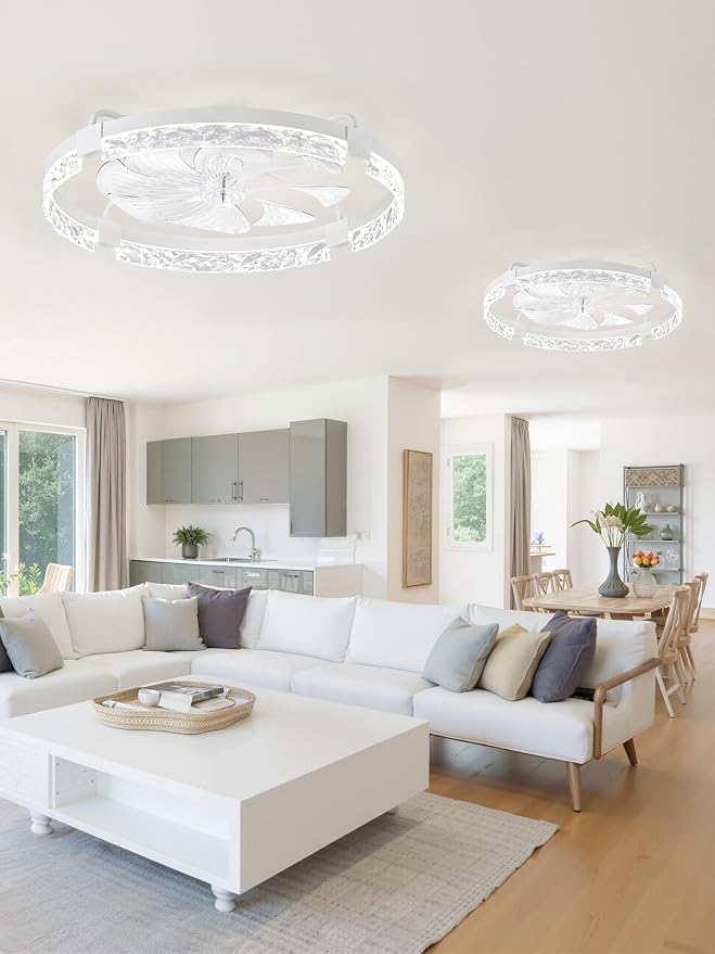 2 Pack 24 Inch Low Profile Ceiling Fans with Lights and Remote, Fandelier Modern Ceiling Fan, 3000K-6000K Dimmable LED Fan