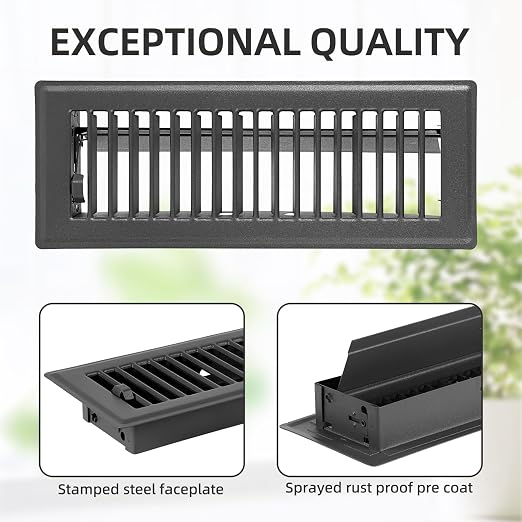 2 Pack 3x10 Floor Register Vent Covers, Heavy Duty Steel Air Vents with Adjustable Damper, Walkable Grille for Floor, 3" x