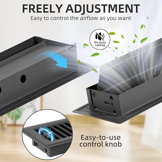 2 Pack 3x10 Floor Register Vent Covers, Heavy Duty Steel Air Vents with Adjustable Damper, Walkable Grille for Floor, 3" x