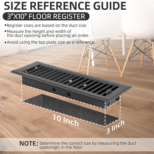 2 Pack 3x10 Floor Register Vent Covers, Heavy Duty Steel Air Vents with Adjustable Damper, Walkable Grille for Floor, 3" x