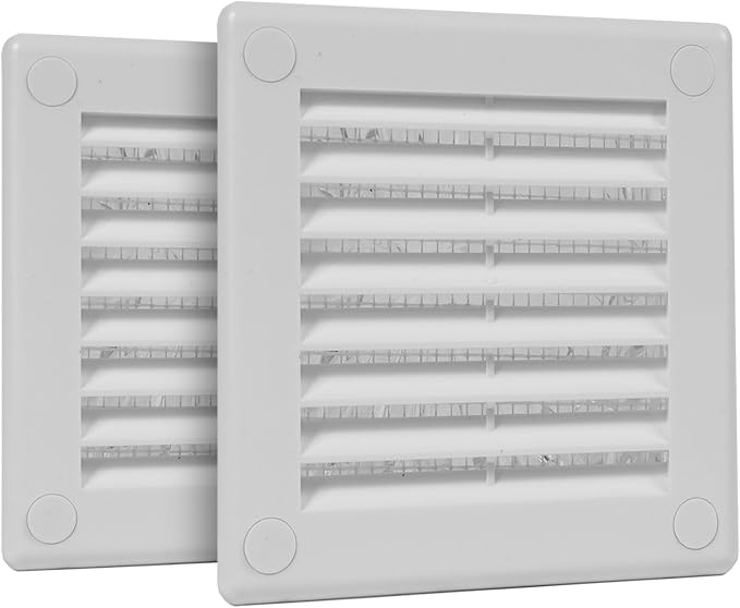 2-Pack 4" x 4" (Outer Size) Square Air Vent Cover – White Plastic Vent Deflector - Screen Mesh, Surface Mount
