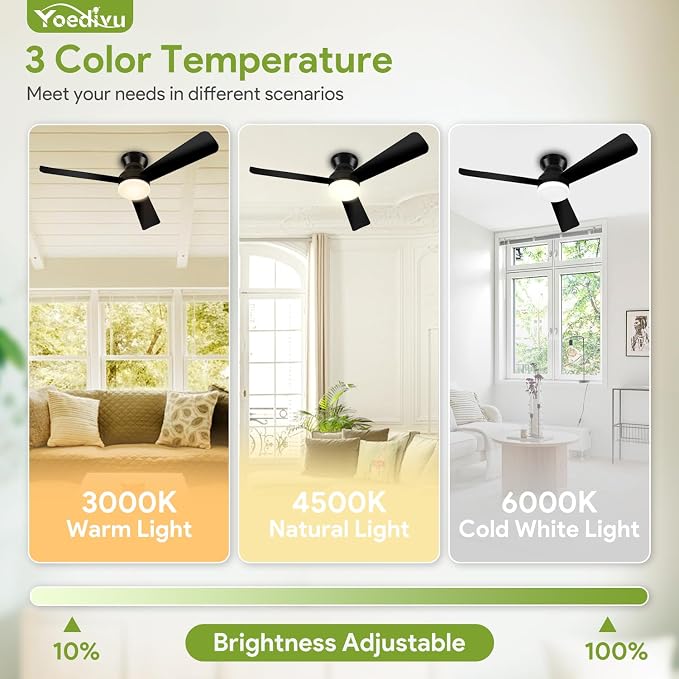 2 Pack 42" Black Ceiling Fans with Lights and Remote, Low Profile Ceiling Fan with Light, Reversible DC Motors, alternate