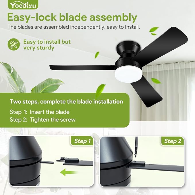 2 Pack 42" Black Ceiling Fans with Lights and Remote, Low Profile Ceiling Fan with Light, Reversible DC Motors, alternate
