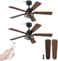 2 Pack 42 Inch Rustic Caged Ceiling Fan with Lights, Black Farmhouse Ceiling Fans for Bedroom Living Room, Double-Sided 5