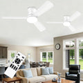 2 Pack 42" White Ceiling Fans with Lights and Remote, Low Profile Ceiling Fan with Light, Reversible DC Motors