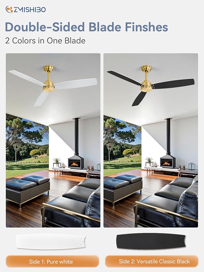 2 Pack 52 Inch Outdoor Ceiling Fans with Remote, Gold Ceiling Fan No light with Quiet Reversible DC Motor, 6 Speeds, 3 Blade