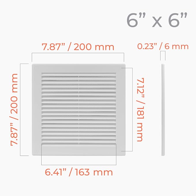2-Pack 8" x 8" (Outer Size) Square Air Vent Cover – White Plastic Vent Deflector - Screen Mesh, Surface Mount, alternate view