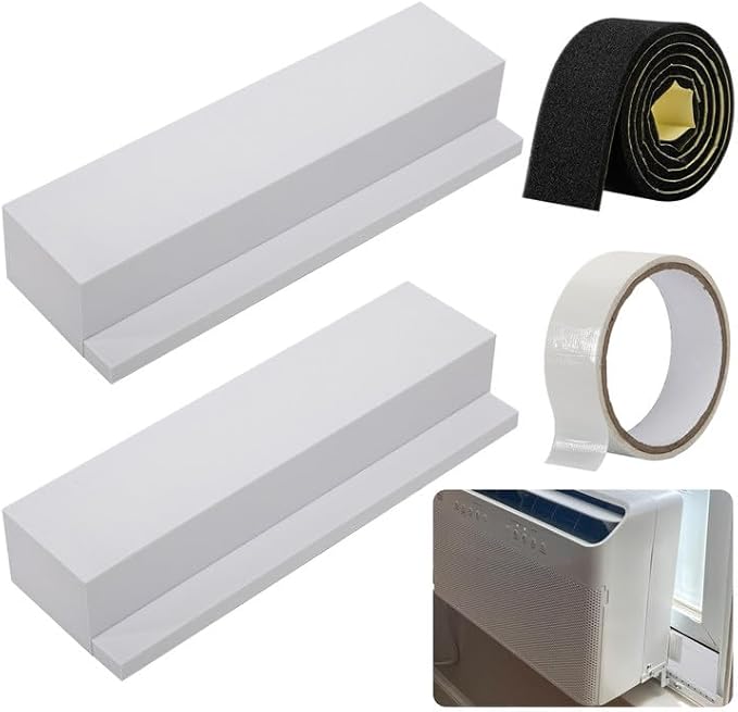 2 Pack Air Conditioner Foam Block, Window AC Side Foam Block Kit with Foam Strip and Tape, Insulated Foam Panel for U-Shaped