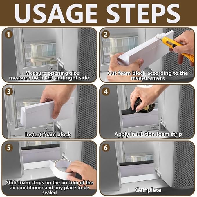 2 Pack Air Conditioner Foam Block, Window AC Side Foam Block Kit with Foam Strip and Tape, Insulated Foam Panel for U-Shaped